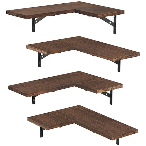 Oumilen Wall Mounted Rustic Brown Wood Wall Shelves, Corner Floating Shelves Set of 4