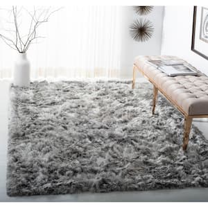 Ocean Shag Silver 4 ft. x 4 ft. Square Solid Area Rug
