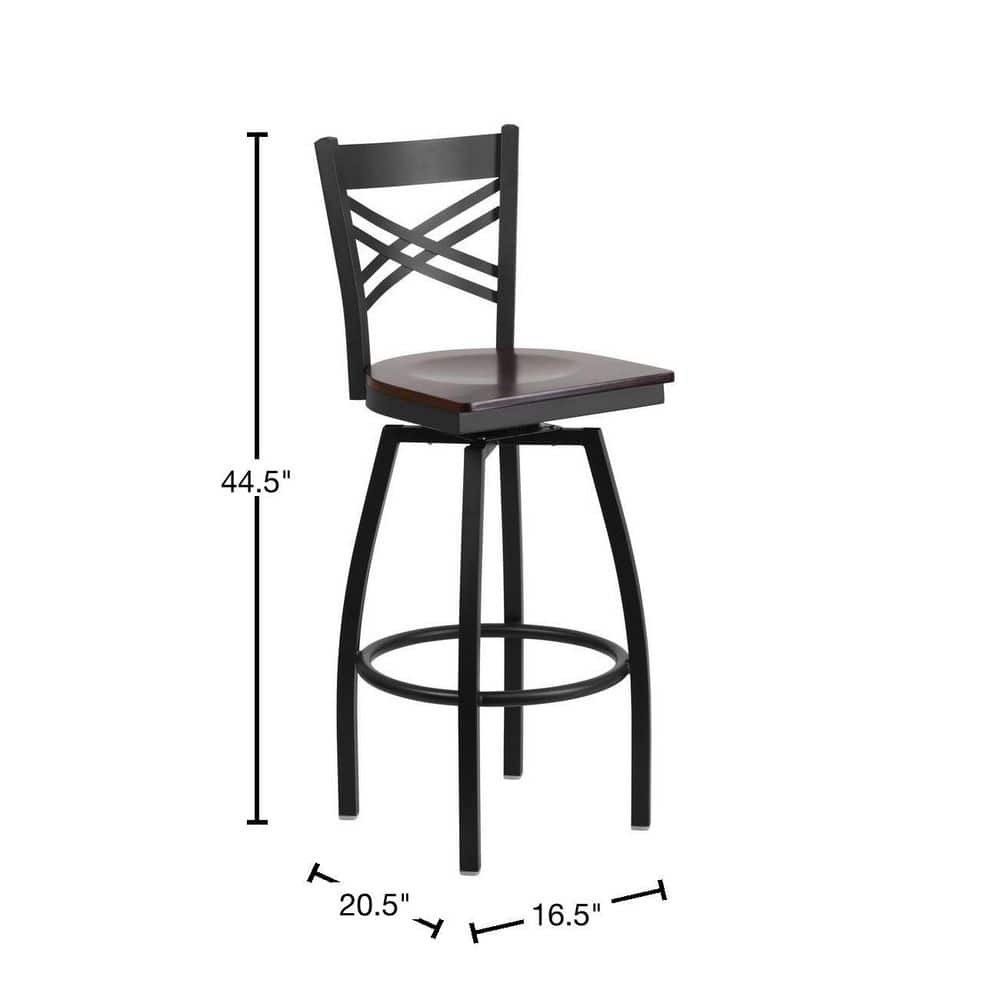 Hercules Series 'X' Back Swivel Barstool with Walnut Wood Seat