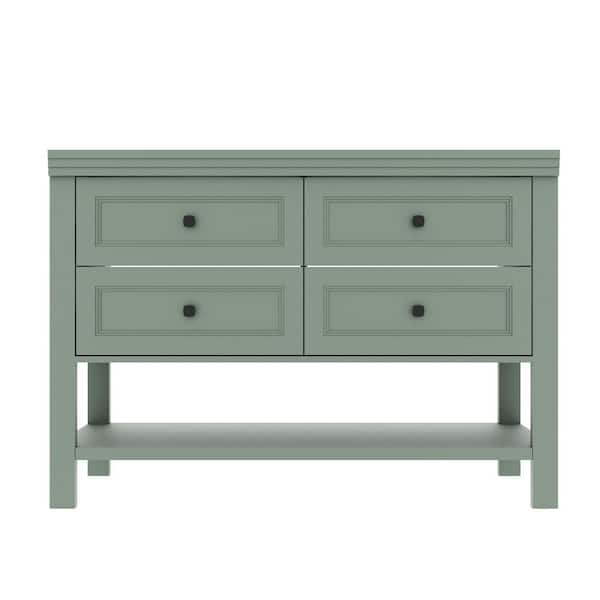 48 in. W x 17.7 in. D x 34 in. H 2-Sink Freestanding Bath Vanity in Green with White Resin Top and Drain Faucet Set