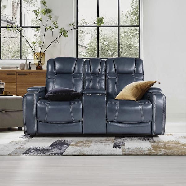 Lazzara Lafael 74 in. W Blue Leather 2-Seater Power Double