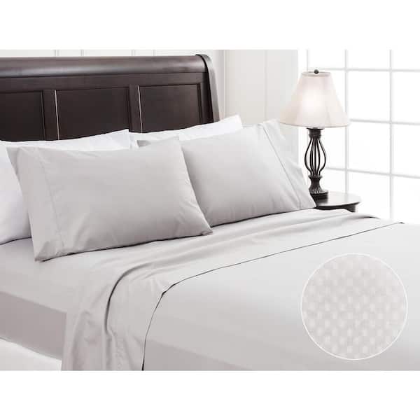 CHANASYA 4-Piece Gray Solid Color Checkered Embossed Microfiber Bedsheets Set, Queen