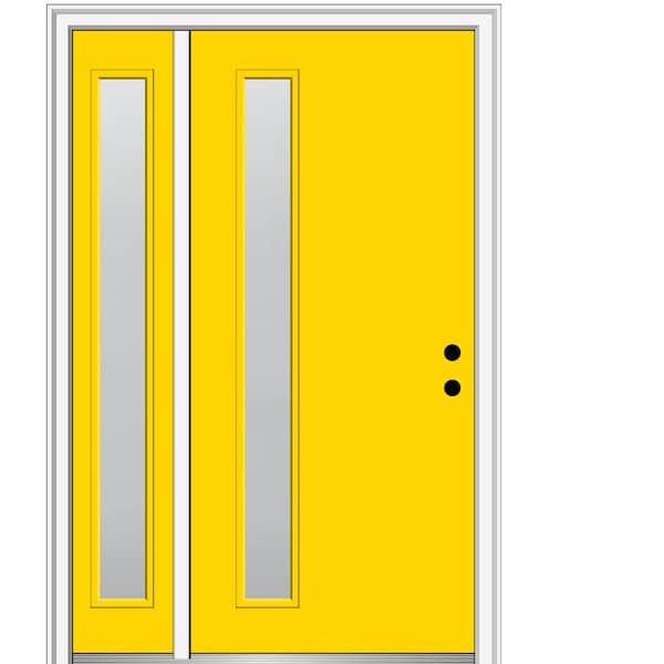 MMI Door 53 in. x 81.75 in. Viola Frosted Glass Left-Hand Inswing 1-Lite Midcentury Painted Steel Prehung Front Door w/ Sidelite