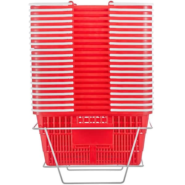 Shopping Basket (Set of 20) 21 L Durable Plastic with Handle and Stand, 16.5 x 11.8 x 8.27 in. Portable, Red