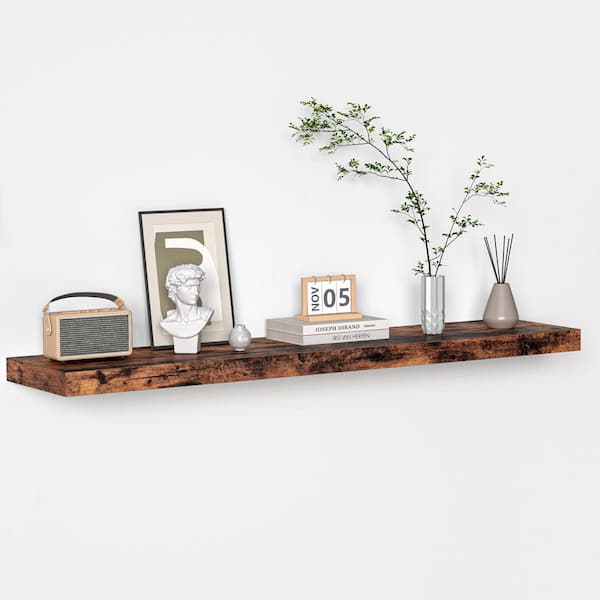 Unbranded 48 in. W x 10 in. D Rustic Brown Floating Decorative Wall Shelf