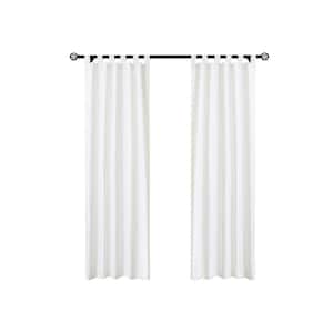 Weathermate Tab Top White Cotton Smooth 40 in. W x 95 in. L Tab Top Indoor Room Darkening Curtain (Double Panels)