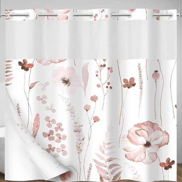Floral No-Hook Shower Curtain with Snap-In Liner,Blush