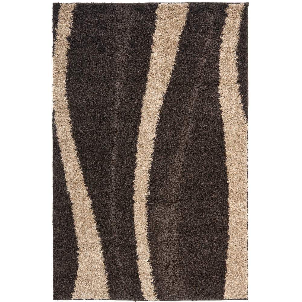 Florida Shag Dark Brown/Beige Doormat 3 ft. x 5 ft. Striped Area Rug price history on PriceWatchPro