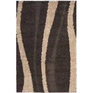 Florida Shag Dark Brown/Beige Doormat 3 ft. x 5 ft. Striped Area Rug