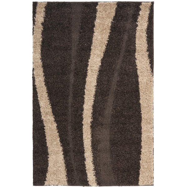 SAFAVIEH Florida Shag Dark Brown/Beige 6 ft. x 9 ft. Striped Area Rug