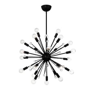 23 in. W x 14 in. H 24-Light Matte Black Sputnik Chandelier with Glass Baubels