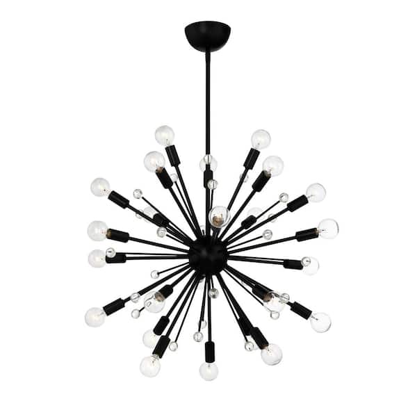Savoy House 23 in. W x 14 in. H 24-Light Matte Black Sputnik Chandelier with Glass Baubels