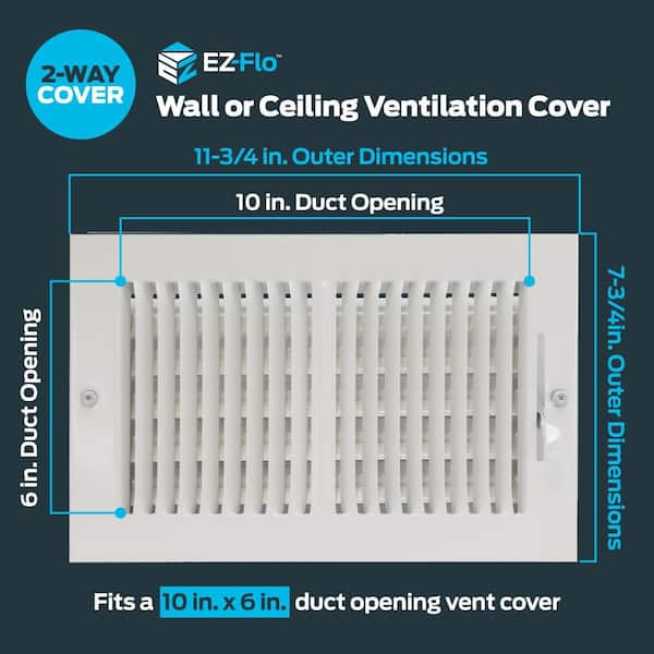 10 in. x 6 in. 2-Way Steel Wall/Ceiling Register , White