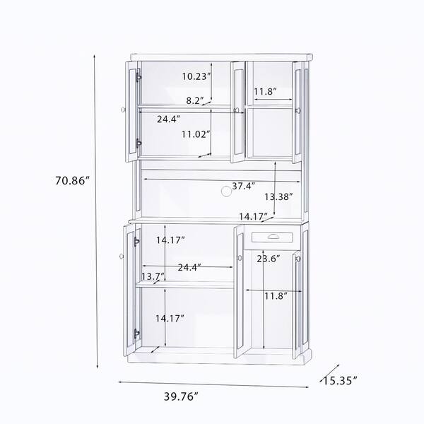 FUNKOL 39.76inx14.96inx70.86in MDF Ready to Assemble Kitchen Cabinet in White with Microwave Countertop, 6 Doors and 1 Drawer