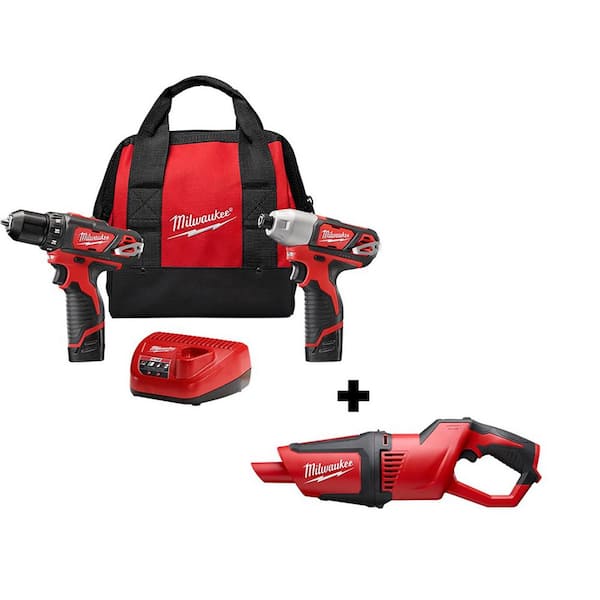 Milwaukee M12 12V Lithium-Ion Cordless Drill Driver/Impact Driver Combo Kit (2-Tool) with M12 Cordless Vacuum