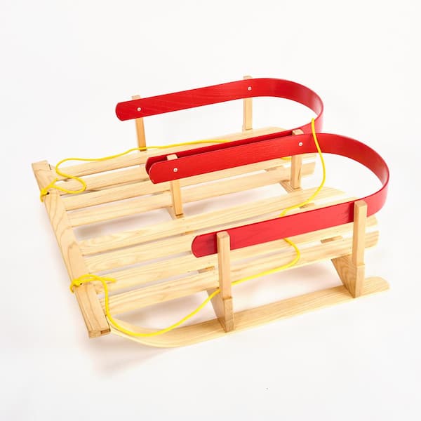 EXCEPTIONAL CONCEPTS Wooden Snow Sled for Kids - Dual Wooden Sleigh with Pull Rope for 2 - Toboggan Sled
