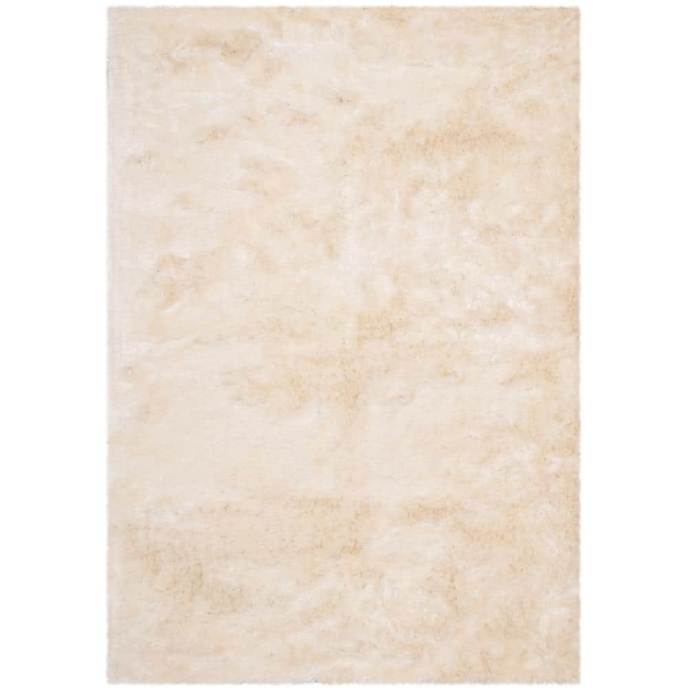 Ivory Tufted Shag 5' x 7' Wool and Synthetic Rug