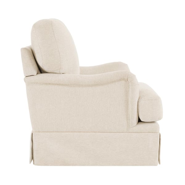 32 in. W Warm Linen Color Fabric 360° Swivel Accent Chair Modern Upholstered Armchair Metal Base Barrel Sofa Chair