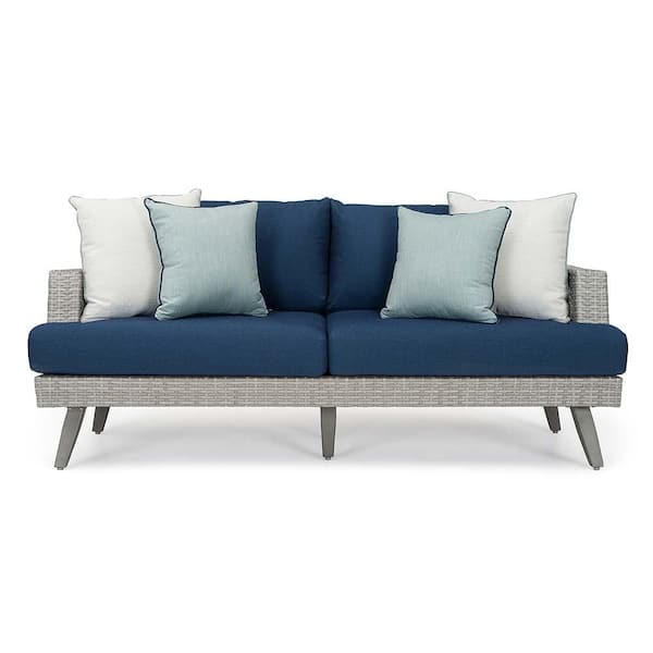 Portofino Casual Gray 4-Piece Aluminum Patio Fire Pit Motion Seating Set with Sunbrella Laguna Blue Cushions
