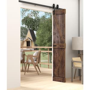 K Style 24 in. x 84 in. Dark Walnut Finished Solid Wood Bi-Fold Barn Door with Hardware Kit-Assembly Needed