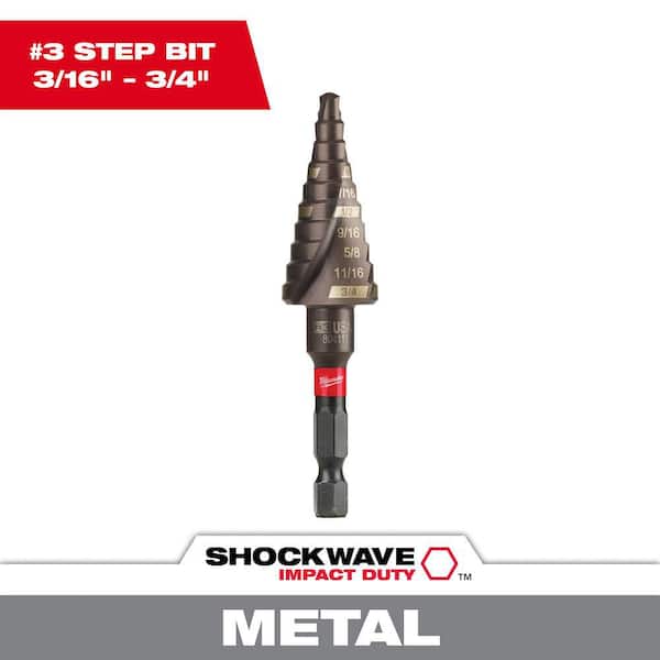 Milwaukee SHOCKWAVE 3/16 in. - 3/4 in. #3 Impact-Rated Titanium Step Drill Bit (10-Steps)
