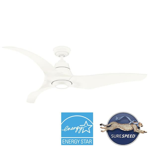 Casablanca 60 in. Stingray ENERGY STAR Matte White Damp Rated Ceiling Fan with LED Light Kit and Handheld Remote