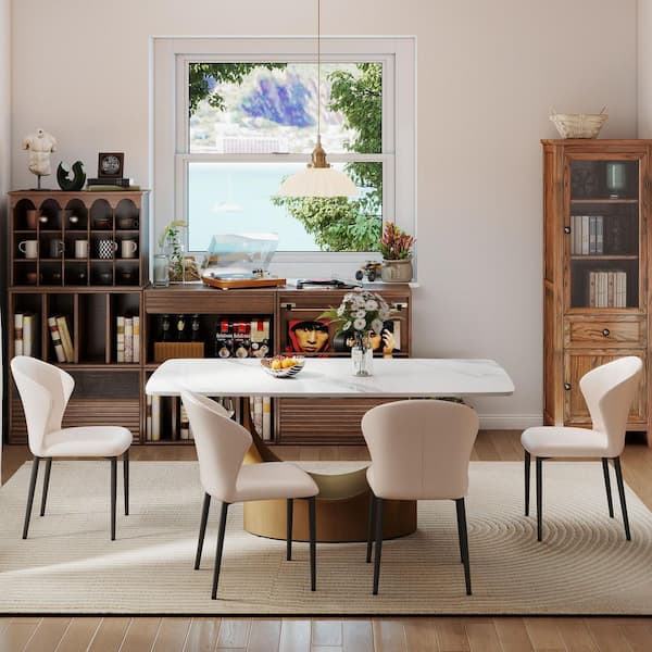 Set of 4 Modern Comfortable Upholstered Artificial Leather Dining Chair for Kitchen Dining Room, White