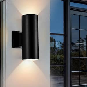 11 in. Cylinder Black LED Outdoor Wall Sconce