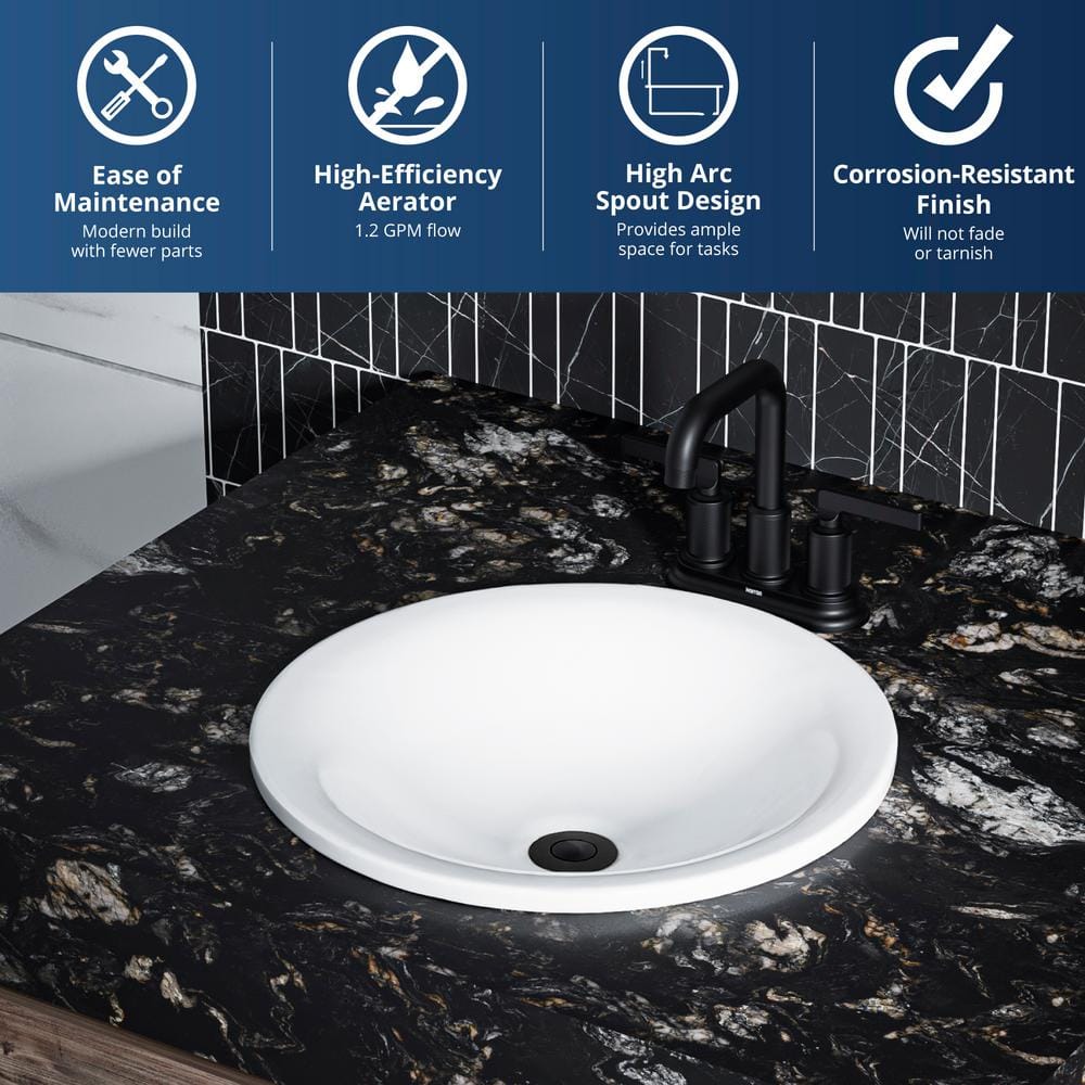 Matte Black Brass Centerset Bathroom Faucet with Pop-up Drain