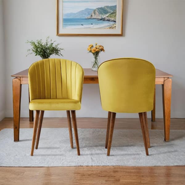Stanton Mid-Century Modern Dark Yellow Velvet Dining Chair (Set of 2)
