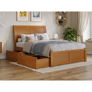Portland Light Toffee Natural Bronze Solid Wood Frame Full Platform Bed with Footboard and Storage Drawers
