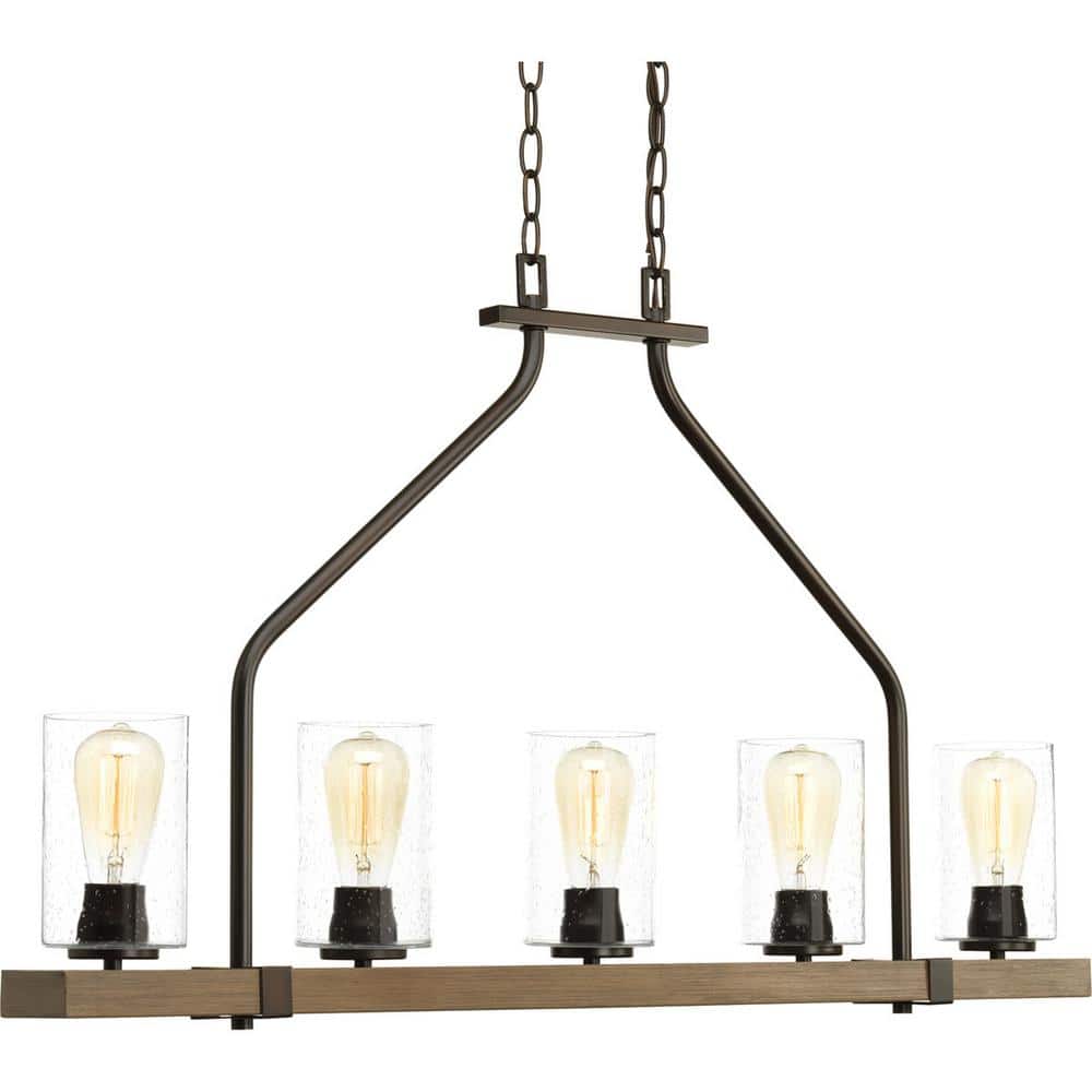Glayse Collection Five-Light Antique Bronze Clear Glass Luxe Linear  Chandelier Light 