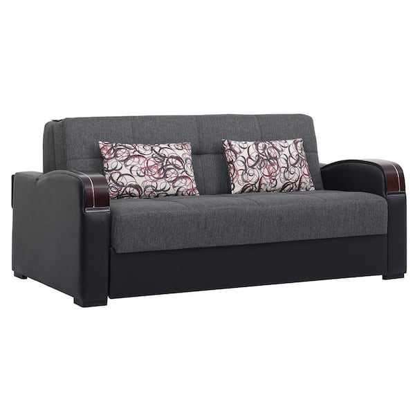 Ottomanson Daydream Pull-Out Sofa Convertible 74 in. Grey Polyester Full Size Sleeper Sofa Bed With Storage