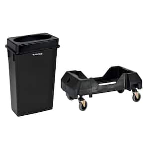 23 Gal. Black Waste Basket Commercial Trash Can with Flat Lid and Dolly Combo