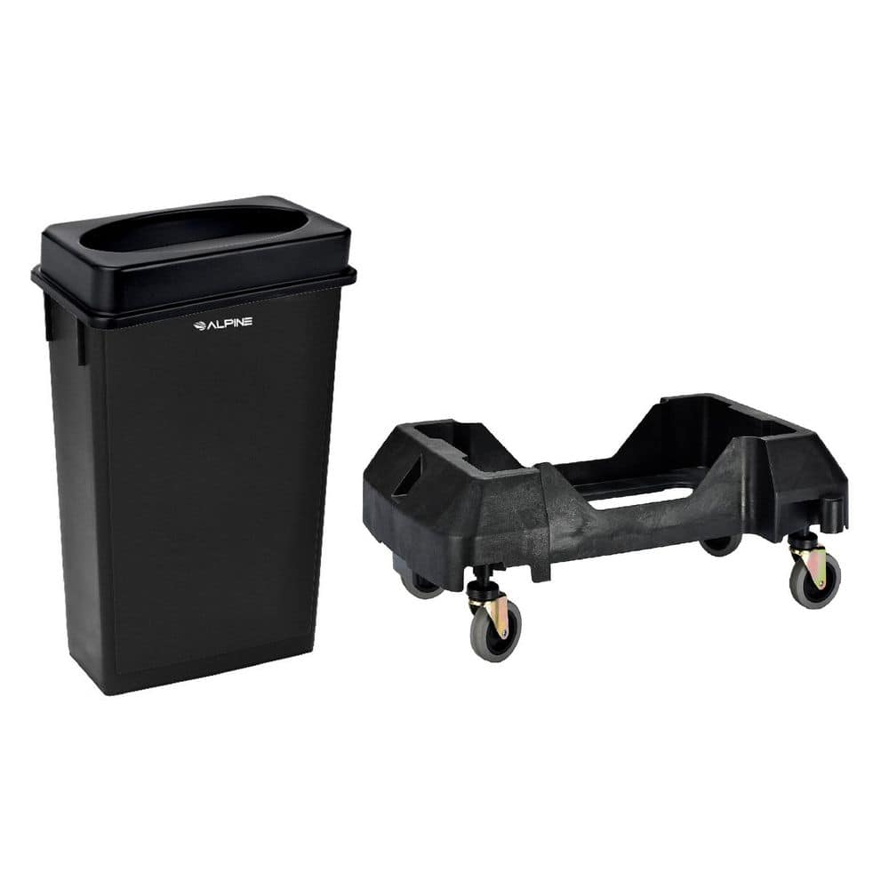 Black 23-Gallon Plastic Commercial Trash Can with Dolly