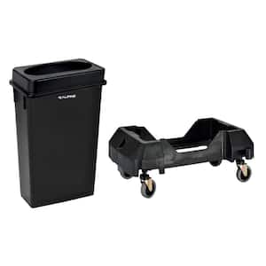 23 Gal. Black Waste Basket Commercial Indoor Trash Can with Flat Lid and Dolly Combo