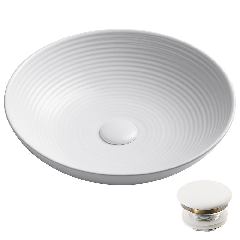 Viva Round White Ceramic Vessel Sink with Pop-Up Drain