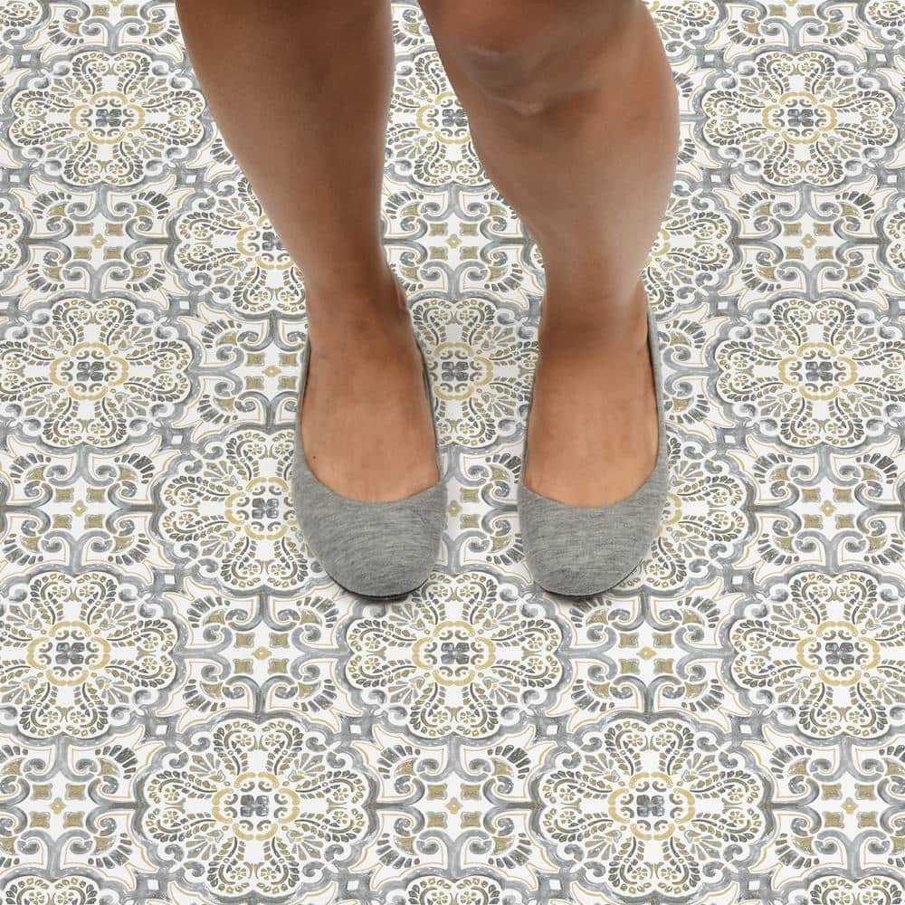 Antico Moroccan Beige and Gray Peel and Stick Floor Tiles