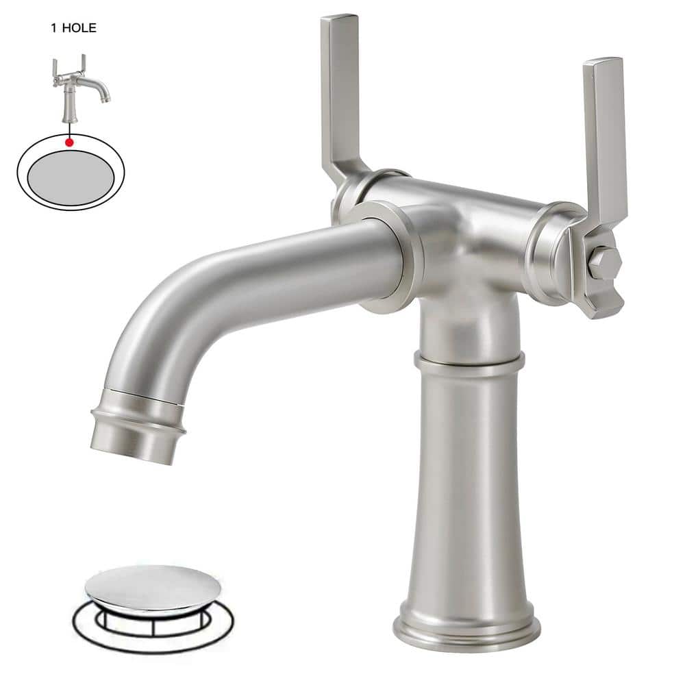 Double Handle Industrial Pipe-Style Bathroom Faucet Vanity Mixer Tap Pop-Up