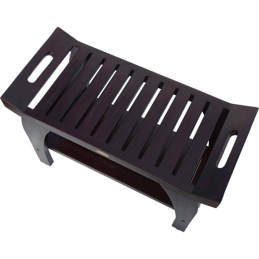 32" Dark Brown Teak Wood Shower Bench with Handles