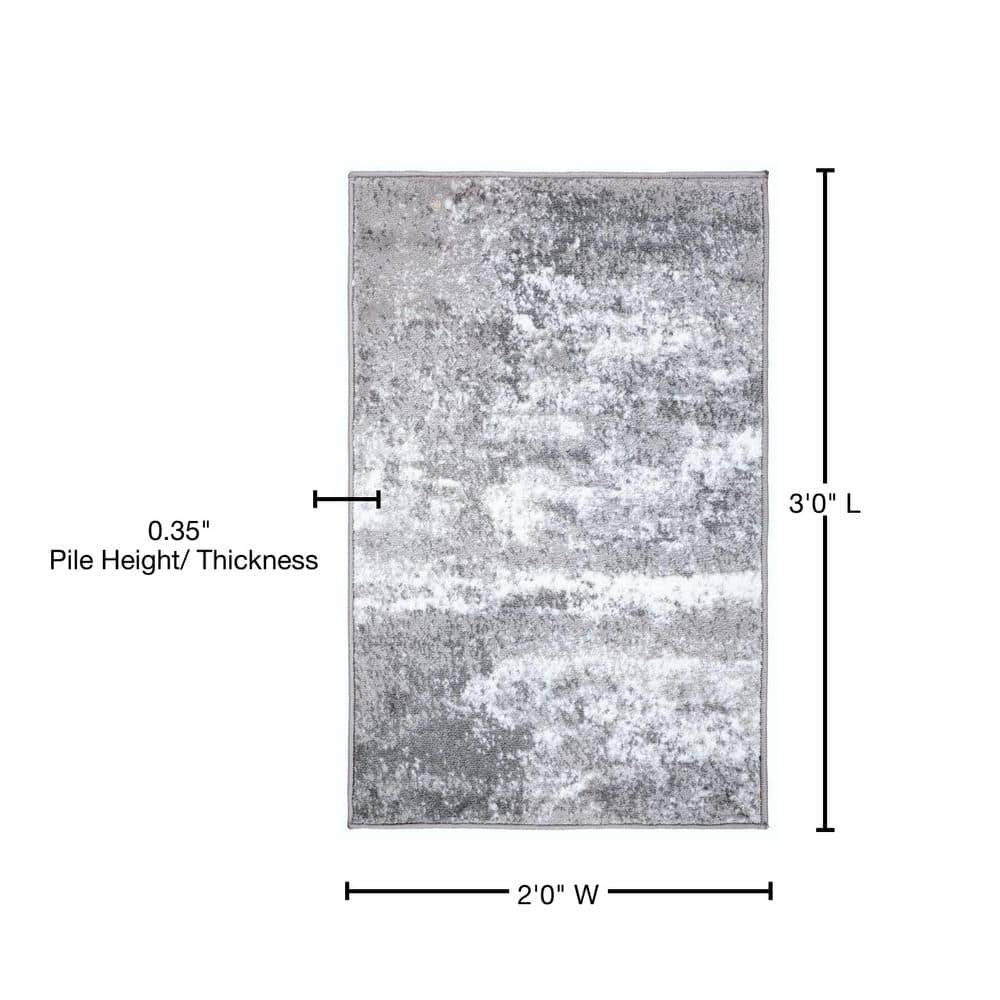 Gray Abstract Washable Synthetic Area Rug 2' x 3'