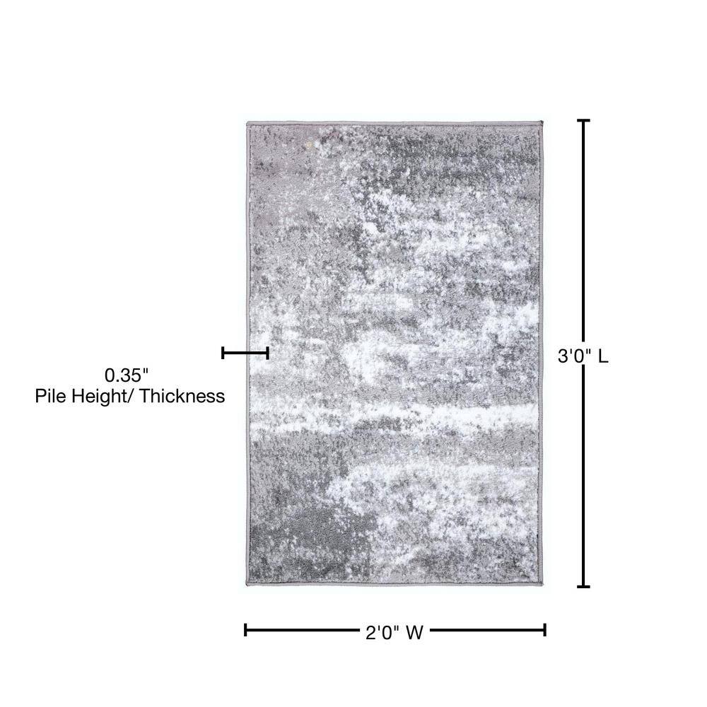Gray Abstract Washable Synthetic Area Rug 2' x 3'