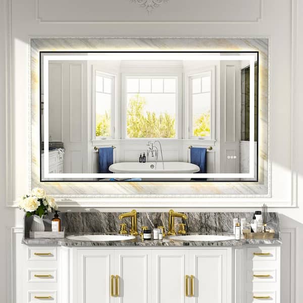 WOODSAM 60 in. W x 36 in. H Rectangular Framed LED Anti-Fog Wall Bathroom Vanity Mirror, Backlit, and Front Light