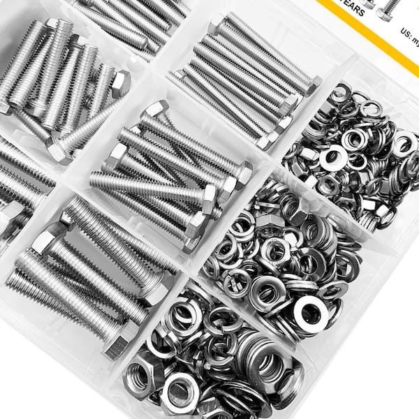 SHAOHUA 328PCS M3/M4/M5/M6/M8/M10/M12 Metric Bolt Assortment Kit, 304 Stainless Steel Heavy Duty Flat Hex Head Screws Bolts And Nuts Kit, Nuts Flat Gasket And Lock Washers Assortment Kit(Silver