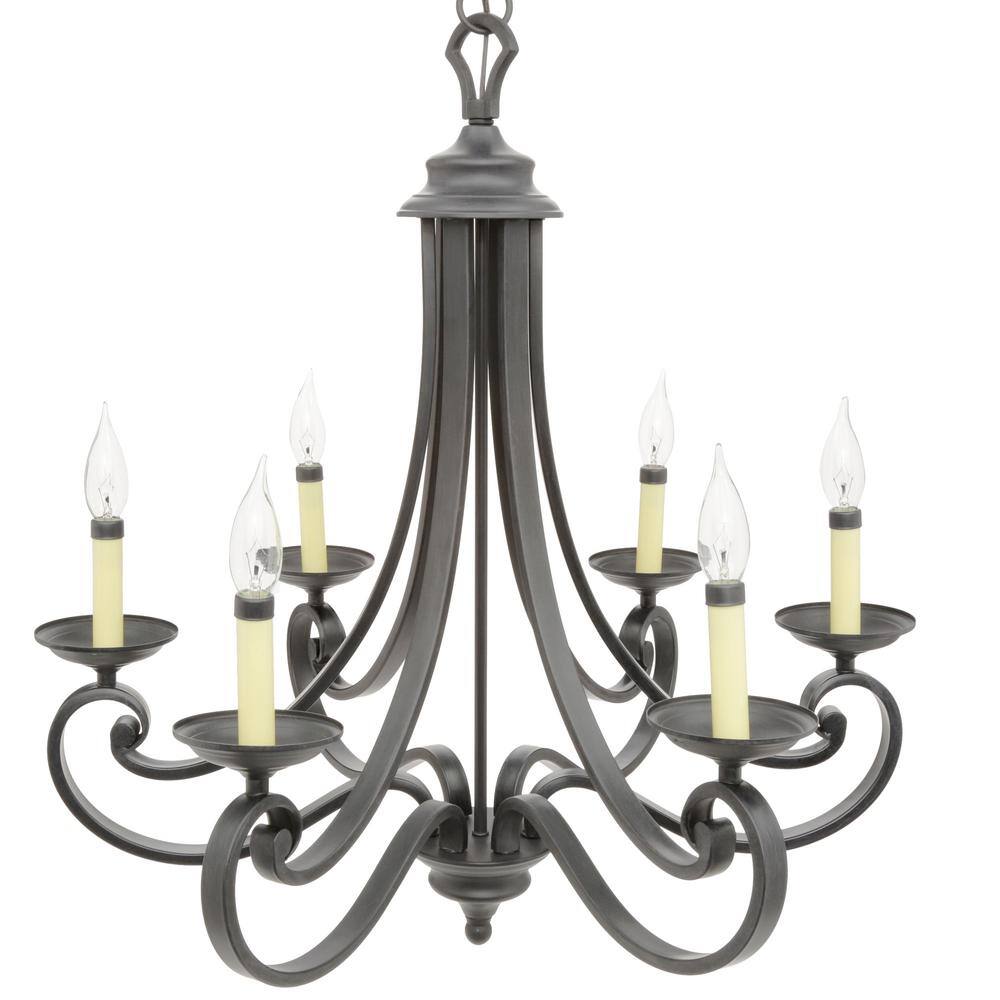 Black Iron 6-Light Candelabra Chandelier with Adjustable Chain
