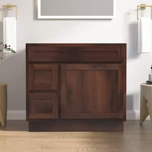 36 in. W x 21 in. D x 32.5 in. H 2-Left Drawers Bath Vanity Cabinet Only in Brown