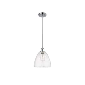 Bristol Glass 60-Watt 1-Light Polished Chrome Shaded Mini Pendant Light with Seeded Glass Seeded Glass Shade