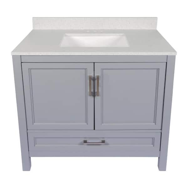 Ella Nevado 37 in. W x 22 in. D x 36 in. H Bath Vanity in Gray with Quartz Stone Galaxy White Top with White Basin