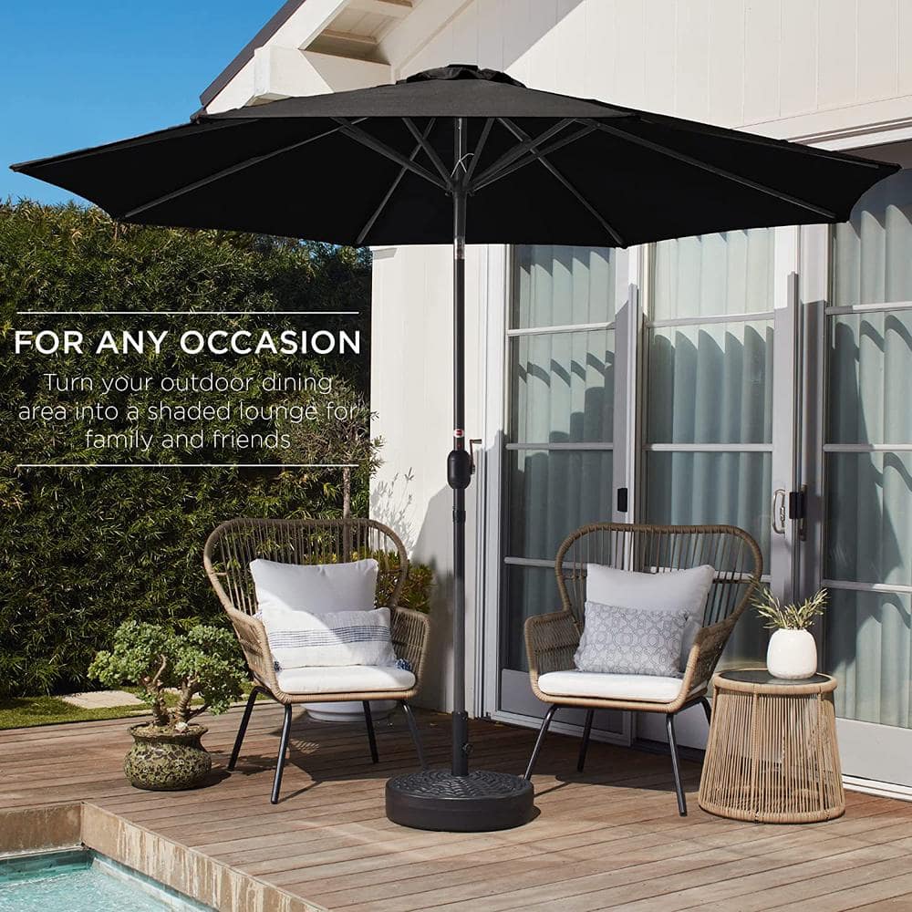 10ft Black Powder-Coated Steel Outdoor Patio Umbrella with Crank