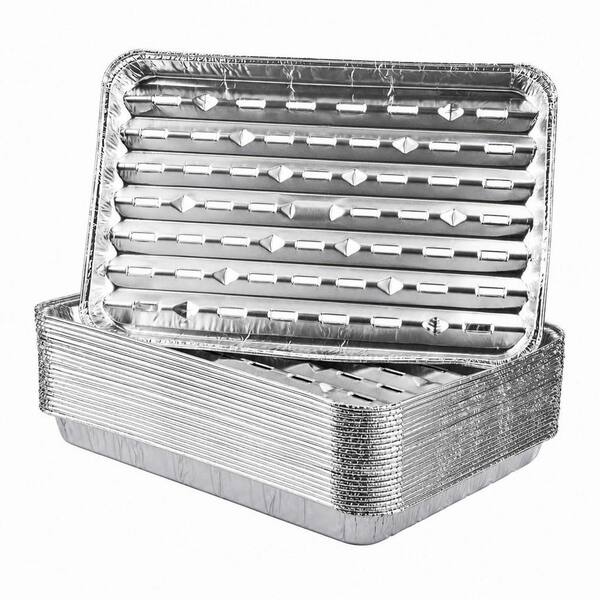 30-Pack 13.4 in. W Disposable Foil Grill Pans with Holes, Grill Accessories for Barbecue, and Camping